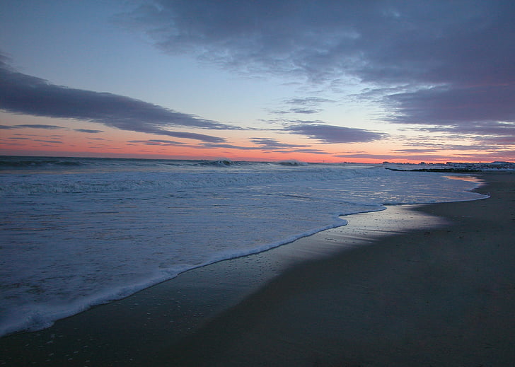 Ocean, západ slnka, NH, USA, more, Príroda, Beach