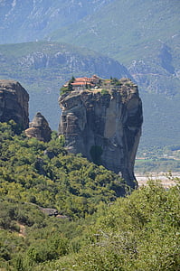 meteora, greece, cliff, orthodox, landscape, rock, mountain