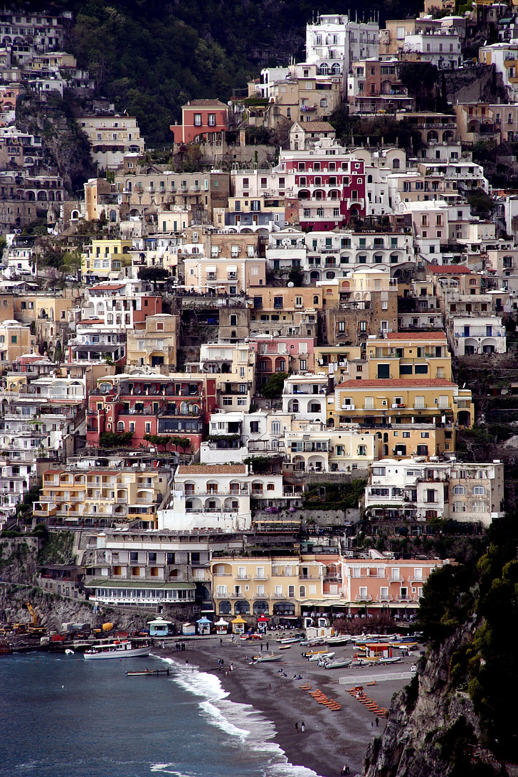 Italien, kusten, Amalfi, Positano, Medelhavet, färgglada, bostäder