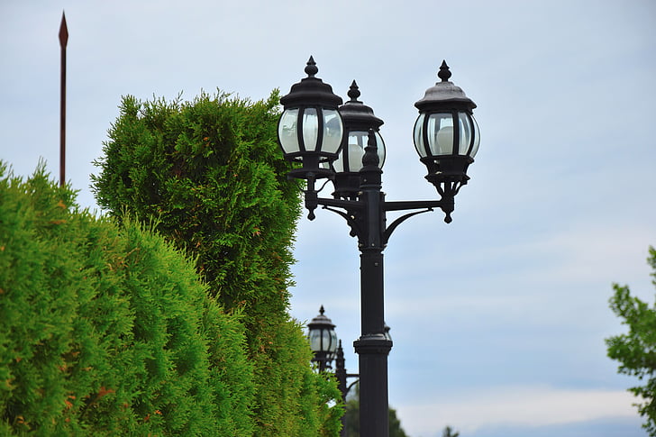 den, lampa, zelená, obloha, pouliční lampy, Architektura