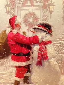 ซานตา, คริสมาสต์, มนุษย์หิมะ, ฤดูหนาว, ฮอลิเดย์, คริสต์มาส, ซานตาคลอส