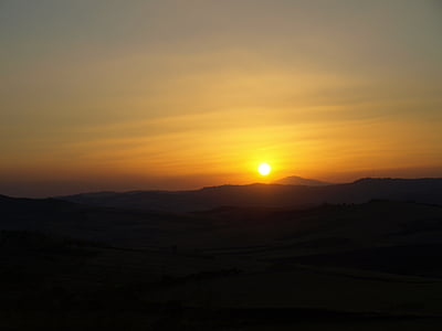 solnedgång, Enna, Sicilien, Barrafranca, naturen, Mountain, skymning