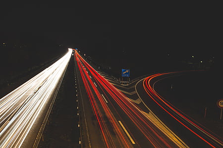 timelapse, photography, highway, night, time, road, cars
