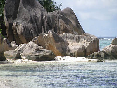 Seychelle-szigetek, La digue, tenger, sziget, Indiai-óceán, gránit szikla, víz