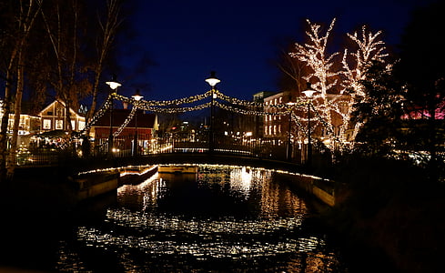 vee, valgus, kerge ahel, peegeldamine, jõuluturg, lisberg, Göteborgi
