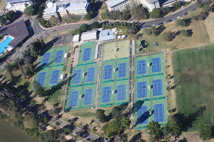 tenis, Letecký pohľad, tenisové kurty, Brisbane