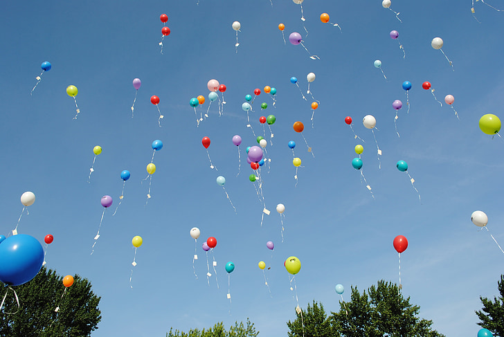ballonnen, viering, float, helium, gemak, vieren, opstijgen