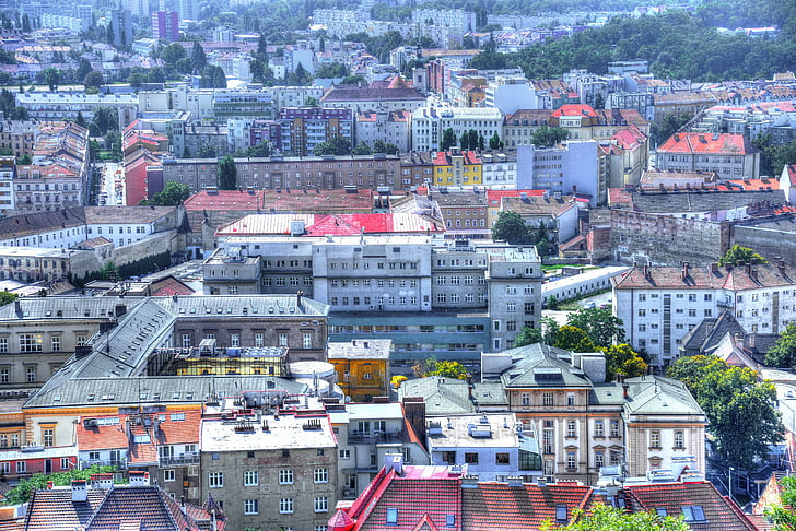 Brno, iz zraka, mesto, stari, arhitektura, mesto, češčina