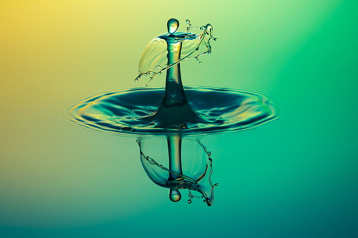 droplet, liquid, macro, reflection, ripple, water, water drop