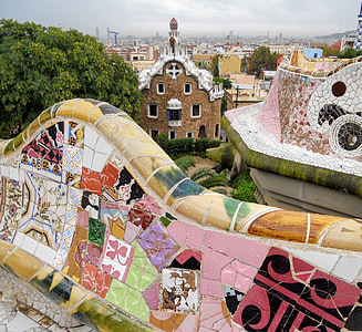 Barcelona, Gaudi, Záhradné gaudí, Mozaika, Španielsko, Architektúra, budova