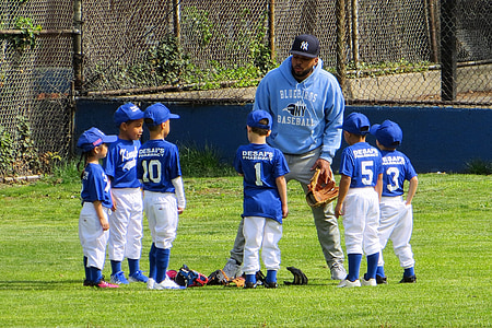 équipe, Petite Ligue, baseball, enfant, pratique, gant, uniforme