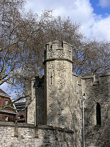 veža, Tower of london, Londýn, Nástenné, sivá, sivý kameň, strom