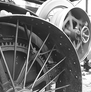 rueda volante, ruedas, máquina, antiguo, históricamente, en coche, motor de vapor