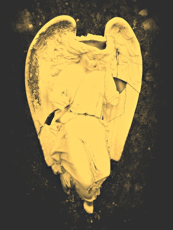 angel, stone, grave, tombstone, broken, cemetery, figure