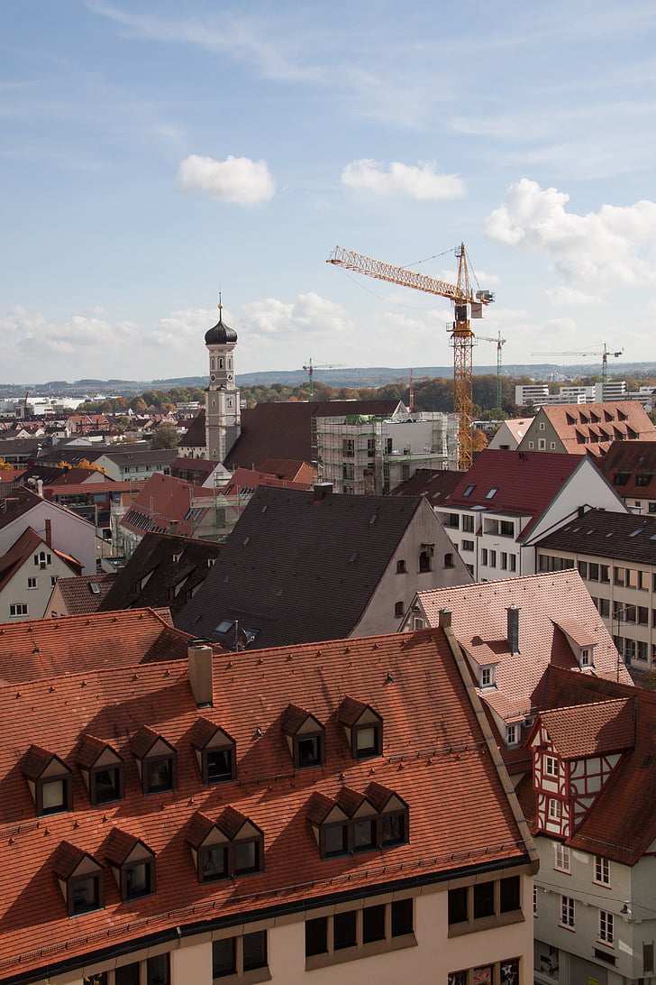 Ptičja perspektiva, cerkev, stavbe, arhitektura, Ulm, panoramski pogled iz katedrale, na jugovzhodu