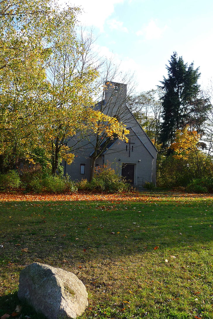 bachkirche, cerkev, gozdarstvo, lausitz, jeseni, listi, travnik