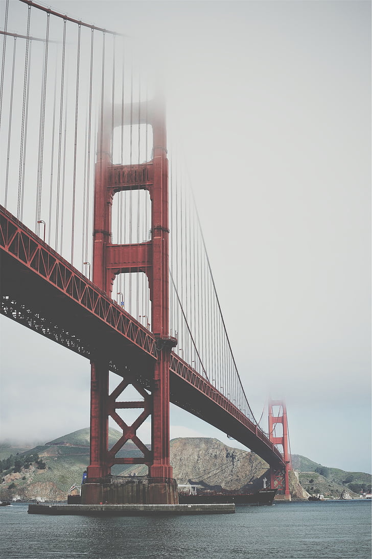 brown, bridge, Golden Gate Bridge, San Francisco, architecture, water, sea