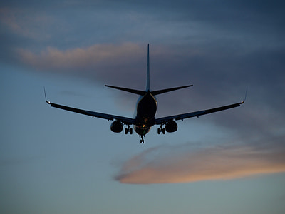 plane, landing, arrival, jet, sky, silhouette, airliner