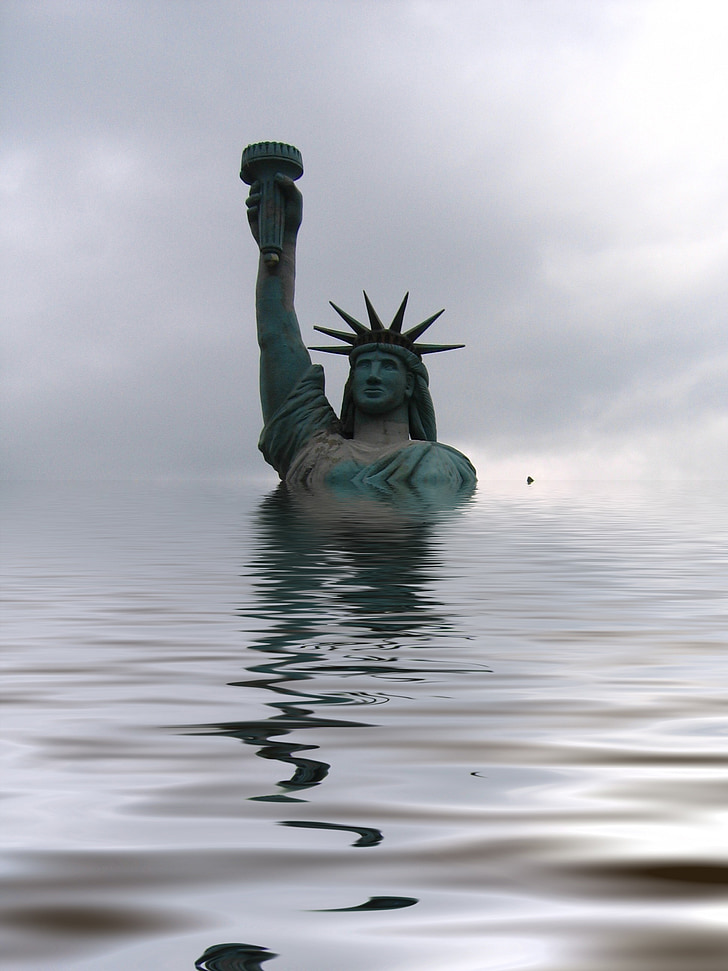 Kip svobode, ZDA, vode, val, poplav, nastavitev, potopljena