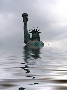 Статуята на свободата, САЩ, вода, вълна, наводнение, настройка, потопен