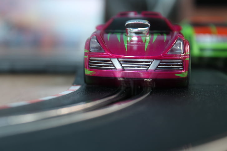 carrera, auto, vermell, en miniatura, joguines, automoció, l'automòbil