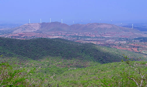 chitradurga の丘, 風景, 山, バレー, 緑, 風力タービン, 風力発電