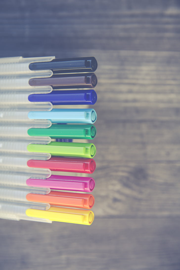 rašikliai, spalvinga, dažai, atkreipti, spalvoti pieštukai, spalva, spalvotų pieštukų