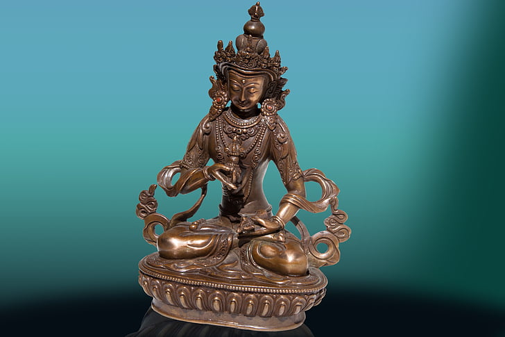 Vajrasattva, bodhisattva, esoterico, mano destra, Vajra, Tibet, bronzo