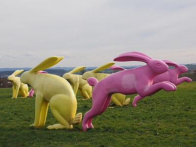 Kelinci, Kelinci pasangan, karya seni, kuning, merah muda, Kelinci kursi dan flitz, Rosalie