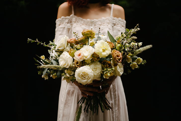 buket, cvijet, hrpa, bala, vjenčanje, ljudi, djevojka