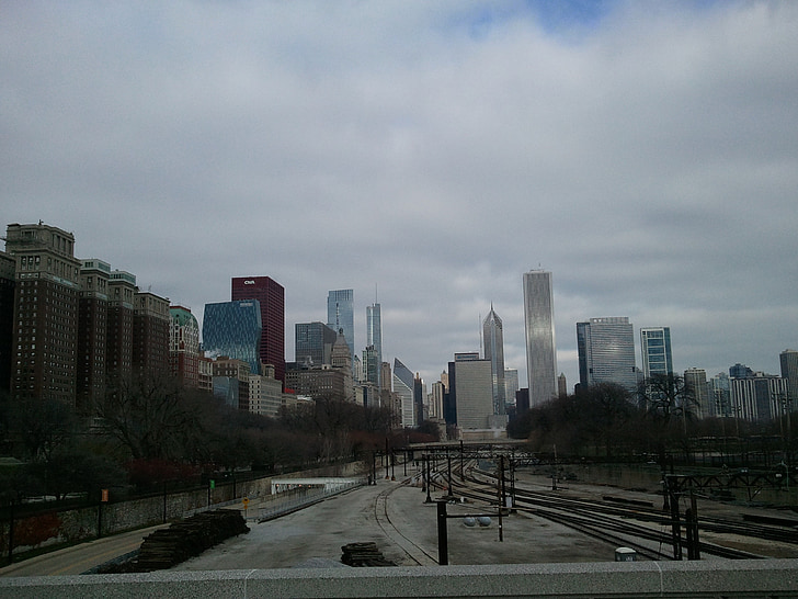 chicago, michigan, illinois, city, cityscape, cloudy