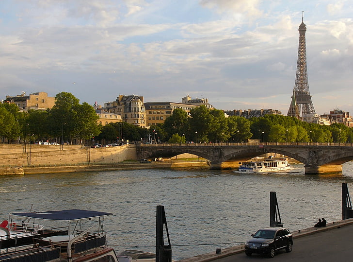 Eifelio bokštas, senos upė, Paryžius, miesto, miesto peizažas, orientyras, Romantiškas