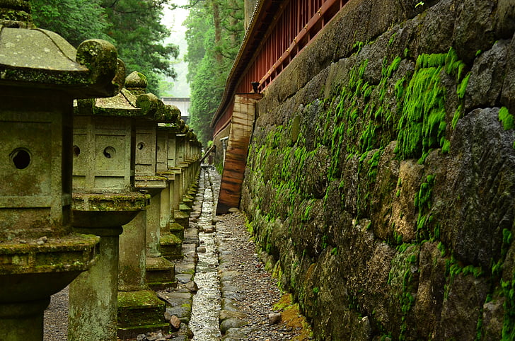 Toshogu shrine, sten lyktor, solljus
