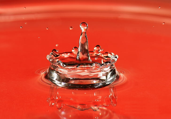 drop, water, macro, splashing, motion, red, high-speed photography