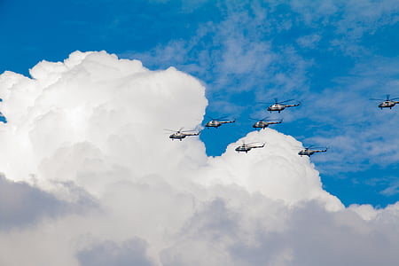 bulutlar, Helikopterler, uçak, gökyüzü, Pilot, sinek, geçit töreni