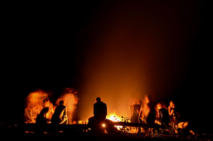 group, man, bon, fire, fire - natural phenomenon, flame, burning