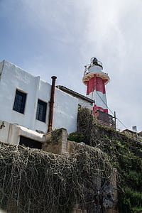 Lighthouse, gamle, havet, kyst, høj, gamle fyrtårn, belyste skilte