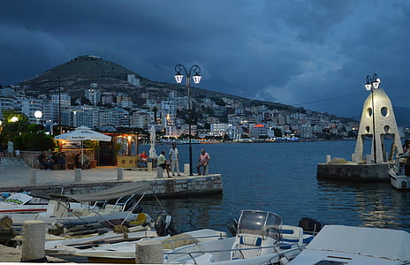 Αγίων Σαράντα, Αλβανία, λιμάνι, ηλιοβασίλεμα, καταφύγιο, η ακτή, στη θάλασσα