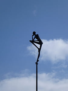 statue de, art, penseur, Copenhague, Sky, monument, oeuvre