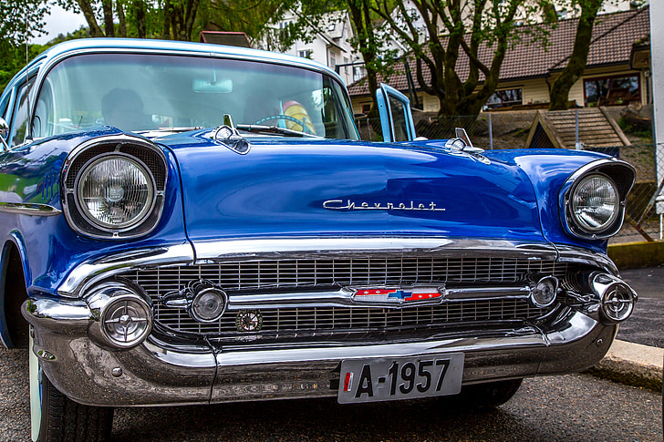 Chevrolet, Automático, azul, signos, retro, color azul, veterano de la