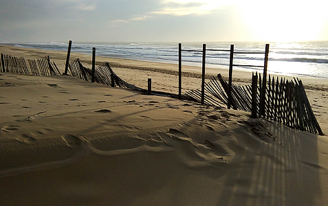 Beach, západ slnka, večer, bariéra, v stávke, Twilight