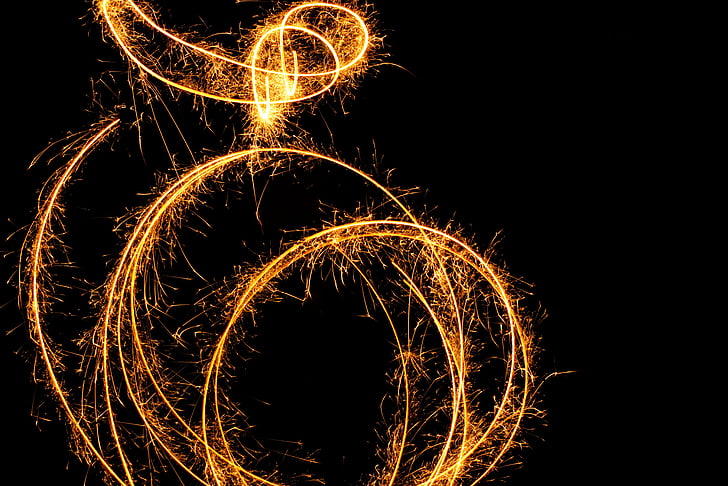 sparkler, Radio, percikan api, malam tahun baru, cahaya, api, emas