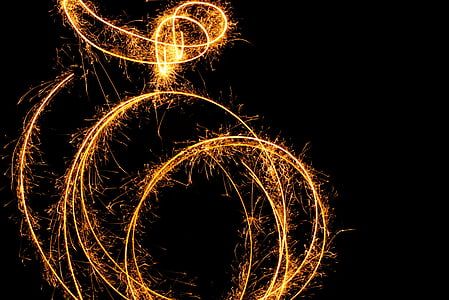 sparkler, radio, shower of sparks, new year's eve, light, fire, golden