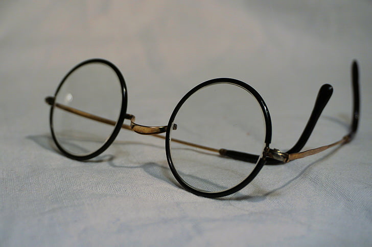 briller, runde vollrandbrille, gamle, læsebriller, antik, nostalgisk, linser