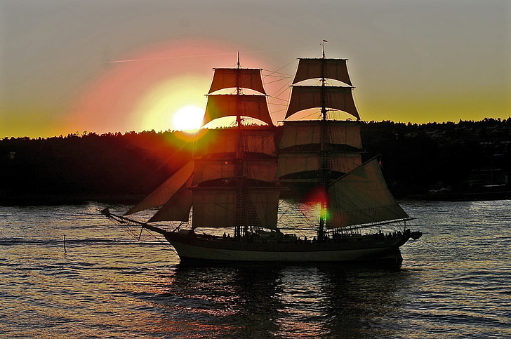 navire à voile, archipel, Suède, lumière du soir, voile, Sailor, bateau à voile