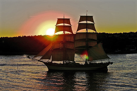 velero, Archipiélago de, Suecia, luz de noche, vela, marinero, barco de vela
