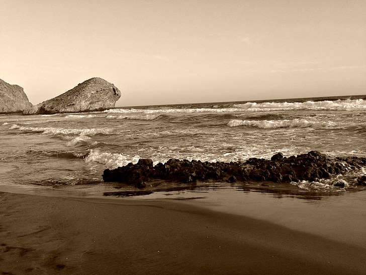 morze, Los cabos, Cabo de gata, zachód słońca, Plaża, Natura, linia brzegowa