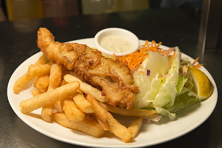 fish, dinner, chips, fish and chips, cooking, restaurant, gourmet
