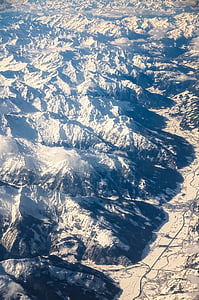 Letecký pohled, alpské, hory, luftbildaufnahme, Fly, letadla, Zimní krajina
