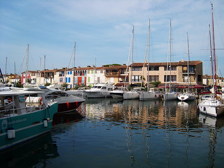 Port grimaud, båt, kanal, Lilla Venedig, hus, vattendrag, Frankrike